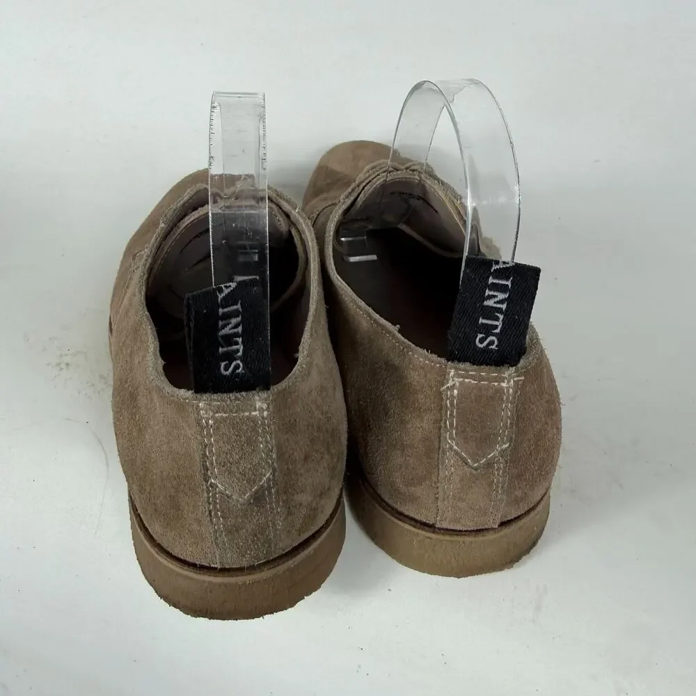 AllSaints Derby Shoes Men's 10 Taupe Suede Leather Plain Toe Lace-Up Low Top